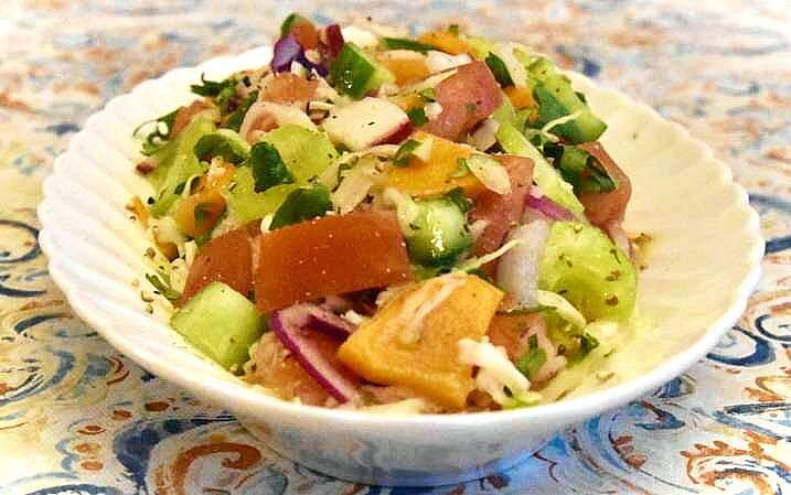 Vegetable Kachumber salad healthy crunchy light dressing pickled slaw