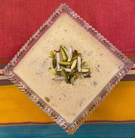 Kheer a sweet and creamy Indian rice pudding dessert - Top View