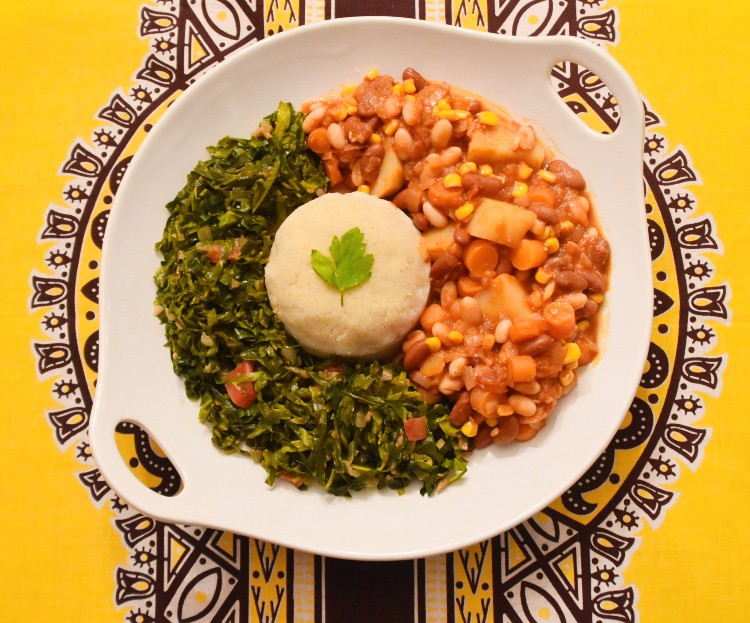 A Complete Kenyan Meal with Ugali, Sukumawiki and Githeri
