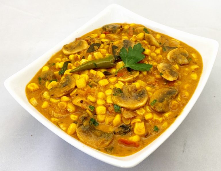 Corn And Mushroom Curry With A Creamy Tomato Based Masala